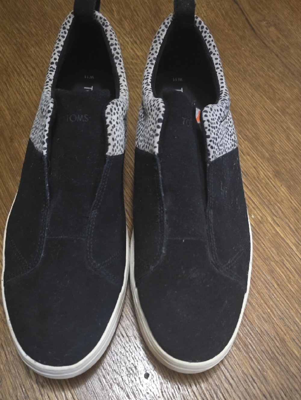 Toms Black Suede Slip-On Sneakers with Speckled Ivory Panels